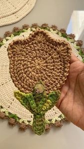 Pretty Pastel Tulip Bloom Crochet <b>Table</b> <b>Coasters</b> with Leaves - Soft Cotton Green Stems Heat Insulation Mats Chic Living Accent - Product Image 2