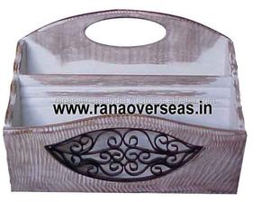 Organisateur de bureau en fer et en bois et porte-courrier avec 2 compartiments pour dessus de bureau et dessus de table - Product Image 3