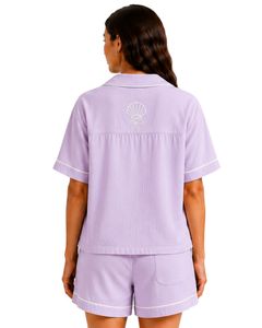 Conjunto de Pijama Personalizado de Lavanda para Mujer, Manga Corta, con Botones, Ropa de Dormir Suave y Transpirable, Conjunto Casual para el Verano - Product Image 2
