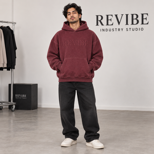 Sudadera con Capucha Extra Grande Color Borgoña Lavado, Personalizada, con Bordado Amplio en Serigrafía, Ropa Urbana para Hombre, Fabricante de Sudaderas con Etiqueta Privada OEM - Product Image 1