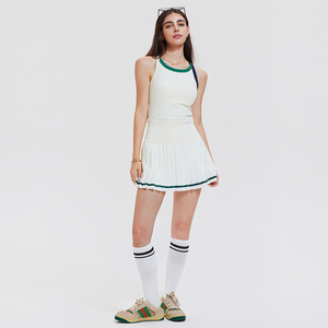 Ensemble sportif tricoté sans manches pour femme, jupe plissée, color block, haute élasticité, respirant, tenue d'entraînement printemps-été - Product Image 6