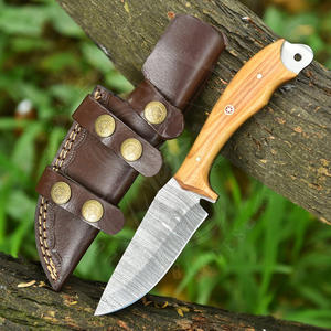 Couteaux à lame fixe de haute qualité en acier Damas, couteaux de randonnée, de chasse, de survie en plein air avec étui en cuir - Product Image 1