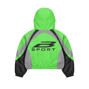 Bright Green Windbreaker Tracksuit Set | Oversized <b>Zip</b> Hooded Jacket & Pants | Streetwear Matching Set OEM Private Label - Product Image 2