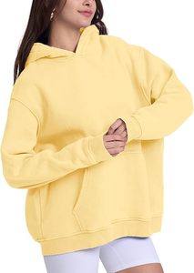 Sweat-shirt à capuche unisexe jaune, surdimensionné, en coton French Terry, décontracté, avec poche kangourou, pour l'automne - Product Image 3