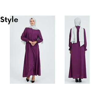 Top Quality Purple Color Zipper Plain Long Maxi Dress Abaya Robes With Hijab Breathable <b>Kaftan</b> Style Dress Outdoor Abayas Wears - Product Image 6