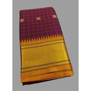 CRÉATEUR LICHI COTON JACQUARD TISSÉ TRAVAIL SAREE AVEC BLOUSE INCOUSÉE MARRON - Product Image 1