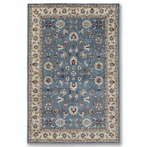Alfombra Oriental Floral Rectangular Azul Marfil de Lana y Poliéster Anudada a Mano Antideslizante para Sala de Estar con Pelo Medio y Base de Goma - Product Image 1
