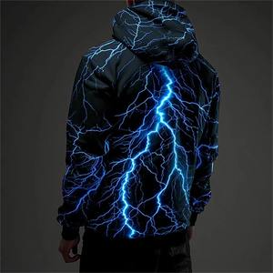 Sweat-shirt vintage pour homme, impression graphique 3D éclair, sweats à capuche décontractés, vêtements pour femme printemps automne, pull oversize - Product Image 1