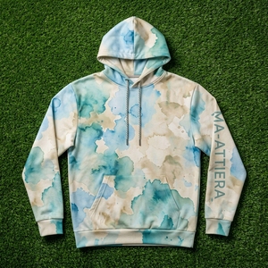 Sudadera con Capucha Azul Crema para Hombre con Estampado Abstracto de Acuarela, Bolsillo Tipo Canguro, Sudadera Personalizada de Estilo Urbano - Product Image 6