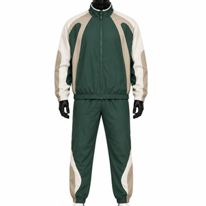 Ensemble de survêtement pour homme avec blocs de couleur, manches longues, col montant, fermeture éclair, style sportif, respirant, en polyester, pour l'automne - Product Image 2