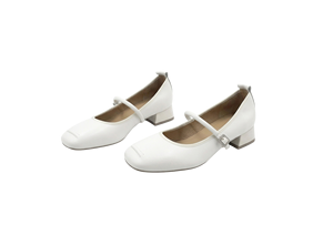 White PU Comfort Office Mary Jane Pumps with Buckle Strap Block <b>Heel</b> Pointed <b>Toe</b> All Seasons Women's Shoes - Product Image 5