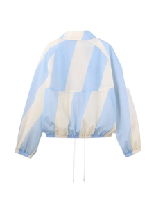 Unisex Color Blocking <b>Racer</b> <b>Jacket</b> Light Blue Cream Zipper Closure Turndown Collar Sporty Style Short Length Polyester Spring - Product Image 5