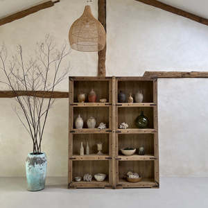 Reclaimed Door Shelving Unit Falmouth Rustic Solid Elm Bookcase <b>Tall</b> Open Display <b>Cabinet</b> Vintage Farmhouse <b>Living</b> <b>Room</b> - Product Image 1
