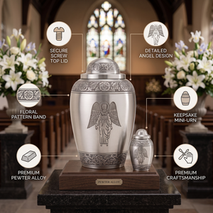 Elegant Large Engraved Aluminum Angel Design Customizable Cremation Urn Keepsake Human Ashes | Premium Memorial Funeral Urn - Product Image 4