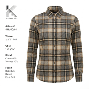 Camisa de Franela para Mujer, Algodón Viscosa, 165GSM, a Cuadros, Sarga 2/2, Manga Larga, OEM ODM - Product Image 1