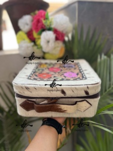 Cowhide Leather Stylish <b>Makeup</b> Cosmetic Storage <b>Box</b> Hair on Hide Leather Handmade <b>Makeup</b> <b>Box</b> , Vanity Bathroom Organizer <b>Box</b>, - Product Image 2