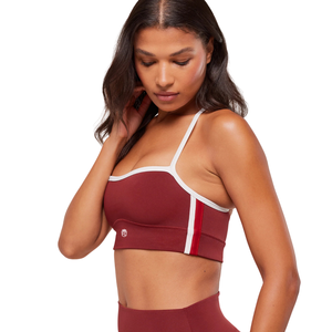 Sujetador Deportivo para Mujer con Logotipo Personalizado, Color Rojo Carmín, Ribete en Contraste de Nailon y Spandex, Top de Yoga con Soporte Ligero, Ropa Deportiva para Gimnasio y Entrenamiento - Product Image 5