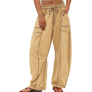 Pantalon cargo en coton pour femme, coupe large, taille haute, avec cordon de serrage, décontracté, style streetwear - Product Image 6