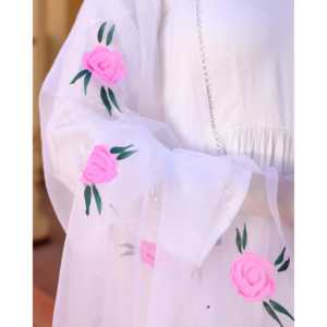 Angrakha blanc peint à la main avec dupatta, taille XS, en rayonne, broderie exquise, style décontracté, Inde Pakistan - Product Image 5