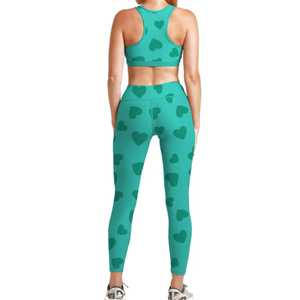 Conjunto de Yoga para Mujer con Estampado de Corazón Rojo, 2 Piezas: Top Corto Deportivo y Leggings de Cintura Alta, Spandex y Poliéster con Elasticidad en 4 Direcciones - Product Image 4