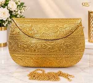 Designer Gold Velvet Lining Floral Pattern Clutch with up to 1L Capacity <b>for</b> <b>Wedding</b> Party High Quality - Product Image 3