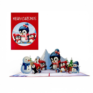 Wholesale Merry Christmas Penguin Christmas Pop-Up Card 3D Pop Angel <b>Paper</b> Art Gift Custom Bulk Orders <b>Handmade</b> Holiday Greeting - Product Image 1