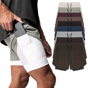 Shorts de sport pour homme 2-en-1 à double couche, séchage rapide, respirants, extensibles, pour la course et l'entraînement, avec poches zippées, logo personnalisé - Product Image 3
