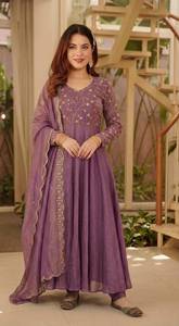 <b>Purple</b> Embroidered Viscose Silk Reversible Anarkali Salwar Kameez Women Ankle-Length Party <b>Dress</b> Ethnic Wedding Outfit - Product Image 4