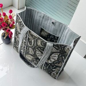 Wholesale Indian Quilted Cotton Fabric Solid Color Zipper Open Tote <b>Bag</b> Handmade Large Shoulder Shopping <b>Bag</b> <b>Women</b> All Seasons - Product Image 5