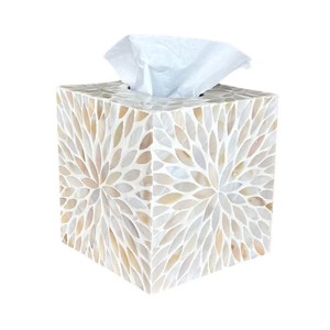 Handmade Wooden White Tissue Box with Mother of Pearl Inlay for Home Decor - Product Image 1