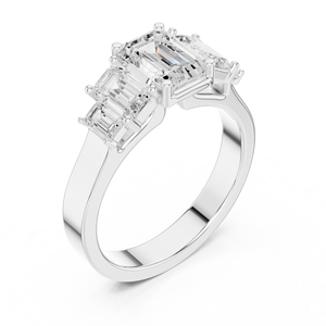 Bague en or 14 carats pour femme avec diamant taille émeraude et pierres latérales, symétrie linéaire graduée, bijou architectural raffiné, cadeau - Product Image 6