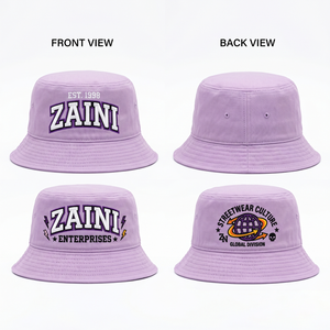 Polyester/Cotton Canvas Unisex <b>Bucket</b> <b>Hat</b> 3D Embroidery Custom Logo Adjustable Fit Brown/Blue Contrast Crown Woven Patch ZAINI - Product Image 1