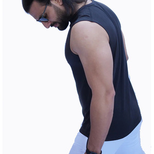 Camiseta sin Mangas para Hombre, Cuello Redondo, Color Negro Sólido, Secado Rápido, Poliéster, Ropa Casual - Product Image 4