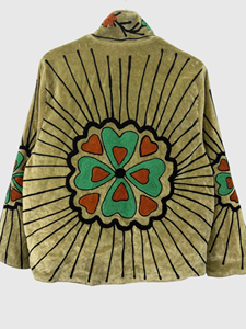 Veste en velours à col mandarin brodée à la main avec motifs floraux, manches chauve-souris, grande taille, style Prairie Chic, pour l'automne - Product Image 3