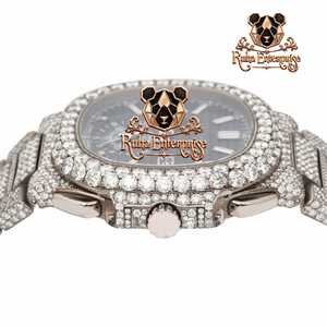Premium <b>Mens</b> Moissanite Crystal Wristwatch Quartz Mechanism Stainless Steel Configuration Brilliant Decorative Stone Finish - Product Image 5