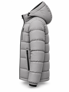 Veste matelassée à capuche grise pour homme, imperméable, séchage rapide, coupe-vent, décontractée, fermeture éclair, rembourrage en polyester, longueur normale, couleur unie - Product Image 4