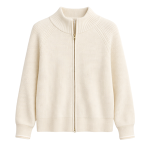 Chaqueta de punto con cremallera para mujer, textura acanalada suave, manga larga, cuello alto, ropa exterior informal para uso diario - Product Image 1