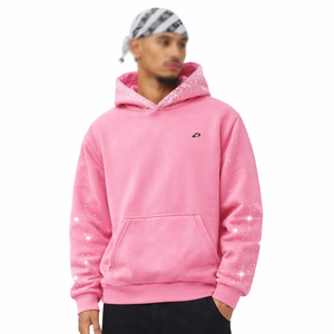 Sudadera con Capucha para Hombre, con Detalles de Pedrería Rosa, Talla Grande, 100% Algodón, Felpa Gruesa, Estilo Urbano, Color Personalizado, Venta al Por Mayor - Product Image 1