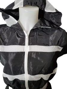 Women's Two <b>Piece</b> Waterproof Hooded Satin Zipper Sporty Activewear Tracksuit Set Short Sleeve Breathable Striped Shorts <b>Outfit</b> - Product Image 6