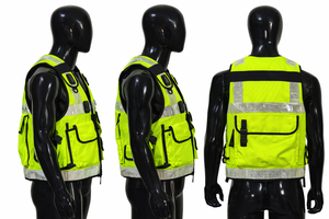 Gilet de sécurité jaune haute visibilité, bandes réfléchissantes, plusieurs poches, 100% polyester, uniforme de garde de sécurité, unisexe, toutes saisons - Product Image 4