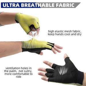 Gants de cyclisme unisexes mi-doigts jaunes à motif pois noirs, respirants, en polyester enduit de polyuréthane, antidérapants, ajustement universel - Product Image 5