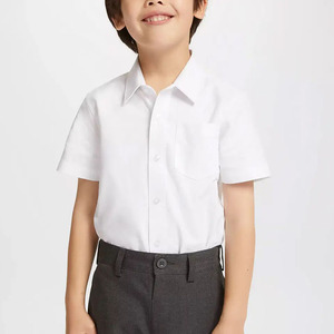 Chemise Oxford à manches courtes blanche pour garçons avec short gris Uniforme scolaire Matière en coton pour l'école primaire - Product Image 2