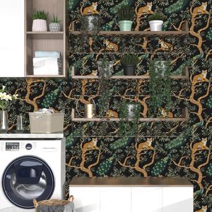 Carta da Parati Adesiva Effetto Tigre, Carta Adesiva Vintage con Pavone, Murale Floreale Animale Acquerello, Vinile Autoadesivo Impermeabile per Pareti - Product Image 3