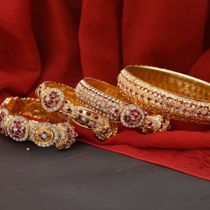 Gold Plated Meenakari <b>Bangles</b> <b>Set</b> Crystal Stone Imitation Pearl 10575603NBL_2.8 Ruby Steel Fine Jewelry for Bridal Occasions - Product Image 3