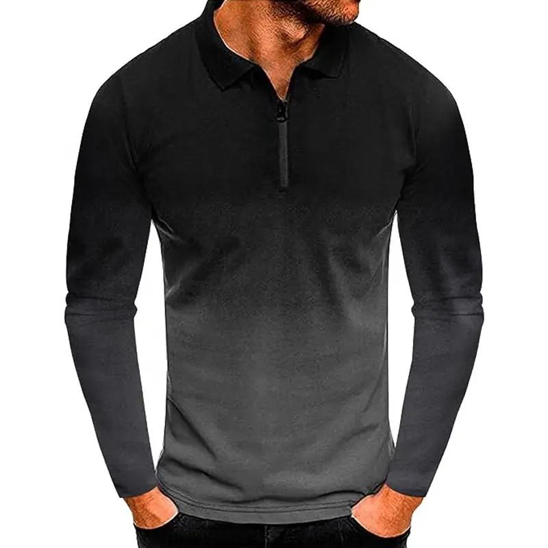 Mens Spring and Autumn Fashion Casual Gradient Long Sleeve Shirt T shirts for Men Short Sleeve