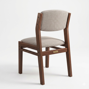 Industrial Style Teak Wood Dining <b>Chair</b> with Beige Fabric Upholstered Seat and Backrest for <b>Restaurant</b> Home - Product Image 2