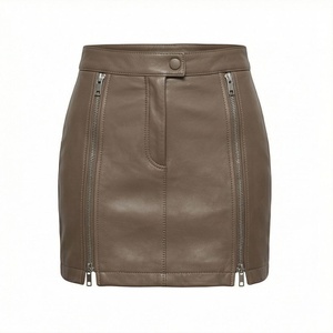 Jupe crayon mini en similicuir taille haute pour femme avec fermetures éclair latérales, style motard, couleur unie, toutes saisons - Product Image 1