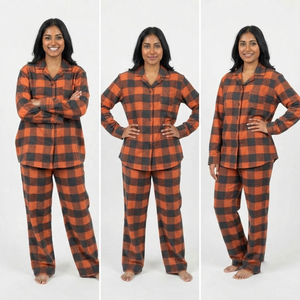 Oversize Flannel Pajama Set Women Lightweight Plaid Button <b>Down</b> Shirt & Pajama Set Women's 100% Cotton Flannel Pajama Set - Product Image 4