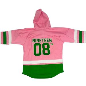 เสื้อฮู้ดฮอกกี้ AKA สีชมพูเขียว บล็อกสี ยูนิเซ็กส์ เสื้อฮู้ดลำลอง สไตล์สปอร์ต แขนยาว แฟชั่น เสื้อผ้าสไตล์กรีก - Product Image 4