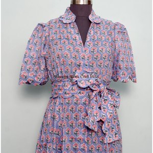 Robe longue pour femme 100% coton, imprimée à la main en Inde, avec poches, robe de bureau légère et confortable pour l'été - Product Image 4